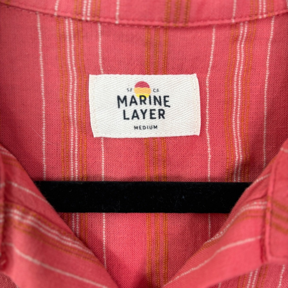MARINE LAYER Button Down Shirt Womens Medium Stripe Short Sleeve 100% Cotton - Picture 4 of 6